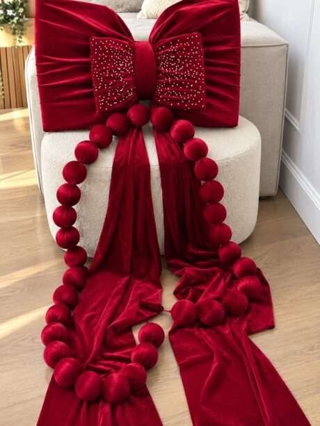Fundiță mare de decor two bows rosu / brad din catifea