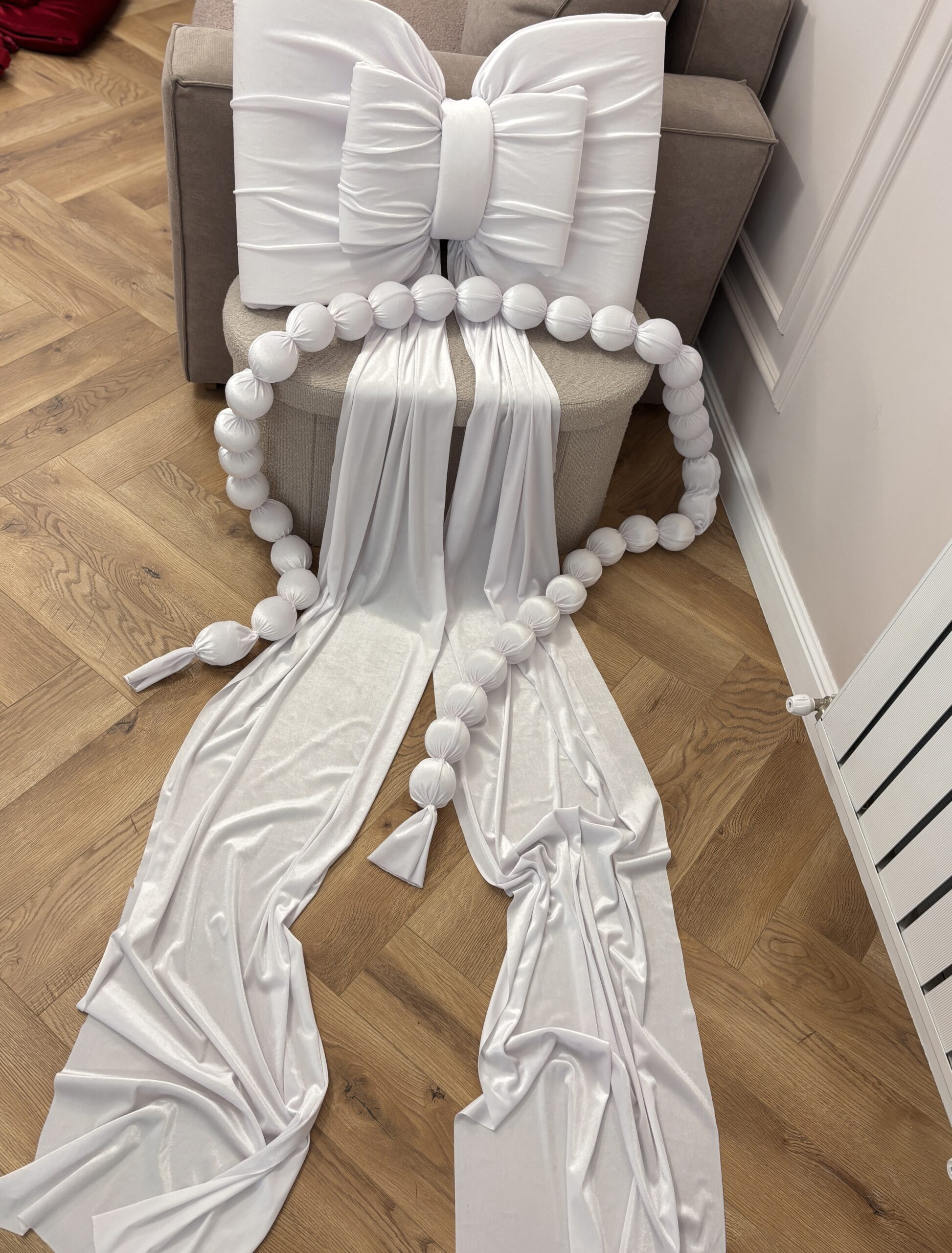Fundiță mare de decor two bows albă pudră Crăciun / brad din catifea - imagine 2