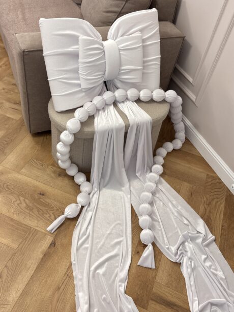 Fundiță mare de decor two bows albă pudră  Crăciun / brad din catifea